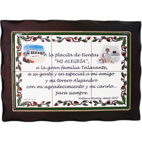 Placa Conmemorativa de 30x45cm. decorada a la cuerda seca sobre madera