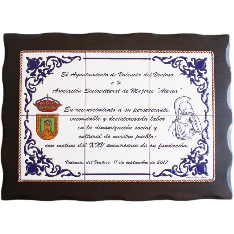 Heritage Pottery Placa conmemorativa personalizada de porcelana de hueso  para un 45 aniversario de boda, diseño de campanas de boda con borde azul