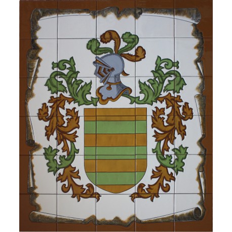Escudo Heráldico de 75 x 90 cm. en cuerda seca, solo azulejos.
